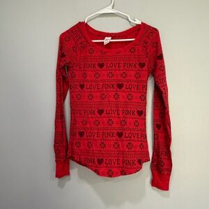 Victoria's Secret PINK Sleepwear XS Long‎ Sleeve Thermal Top Red Y2K VTG